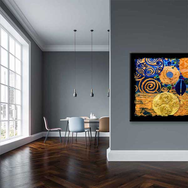 Altın ve Mavi Desenli Soyut Sanat Kanvas Tablo 4134