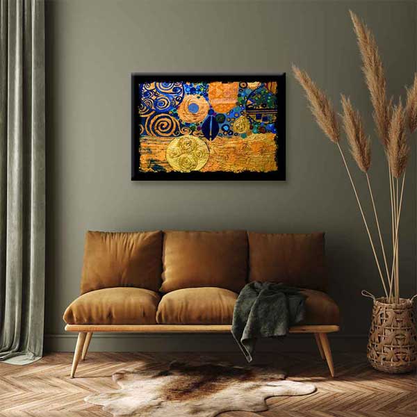 Altın ve Mavi Desenli Soyut Sanat Kanvas Tablo 4134