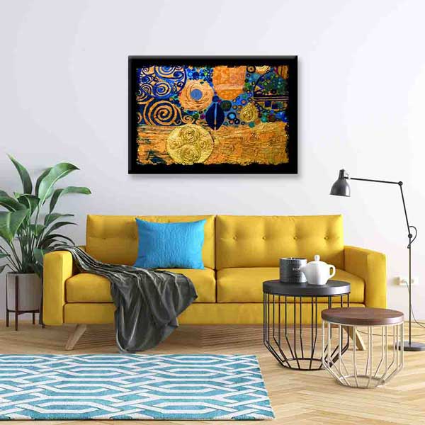 Altın ve Mavi Desenli Soyut Sanat Kanvas Tablo 4134