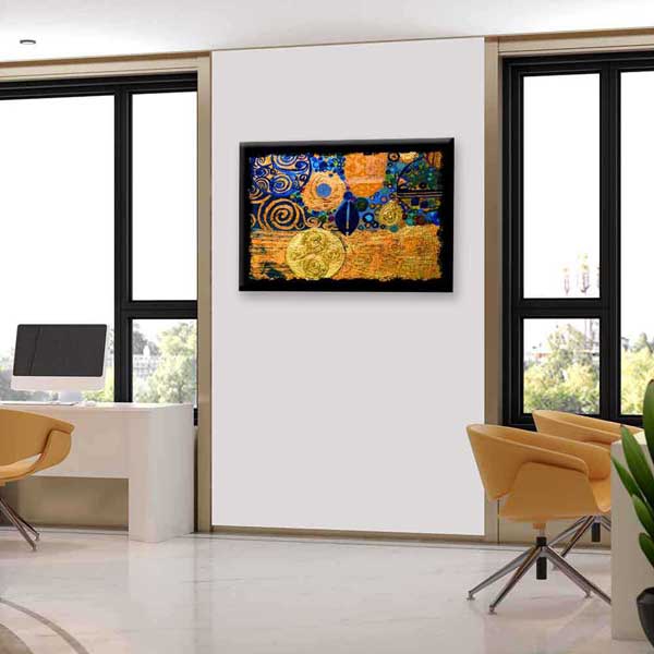 Altın ve Mavi Desenli Soyut Sanat Kanvas Tablo 4134