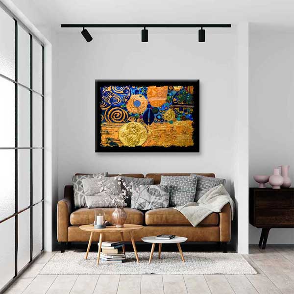 Altın ve Mavi Desenli Soyut Sanat Kanvas Tablo 4134