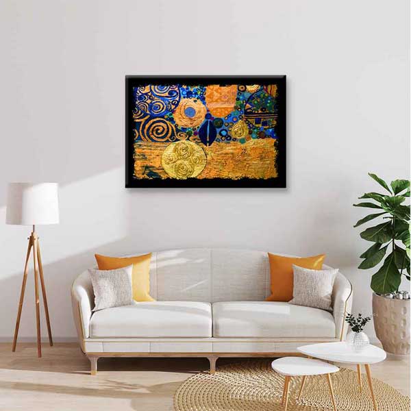 Altın ve Mavi Desenli Soyut Sanat Kanvas Tablo 4134