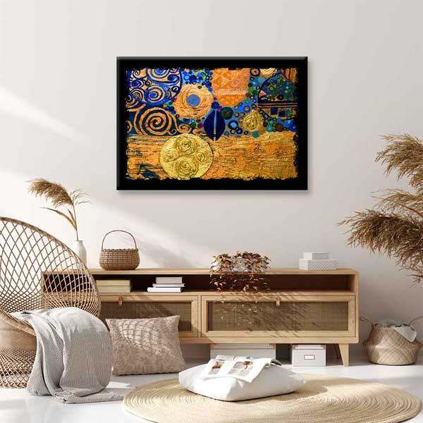 Altın ve Mavi Desenli Soyut Sanat Kanvas Tablo 4134