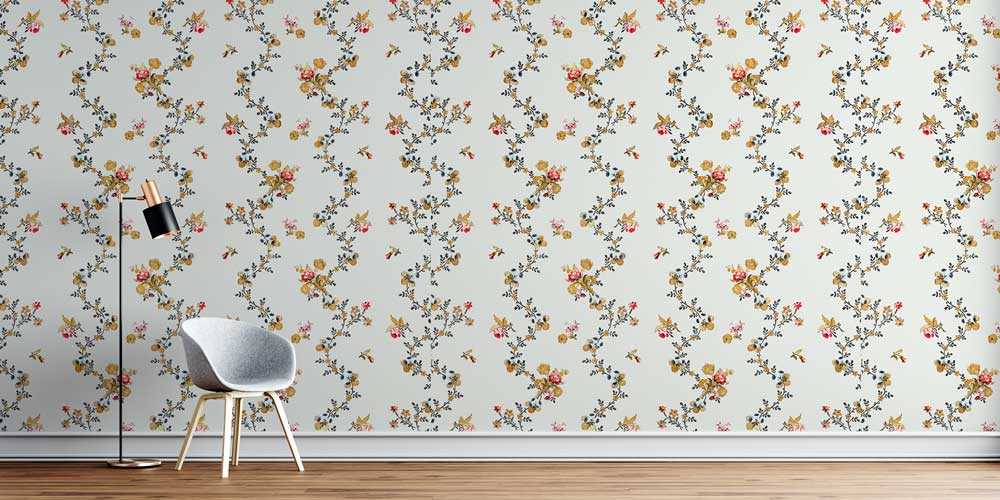 Zarif Çiçek Dalları Desenli Botanik Duvar Kağıdı 4241