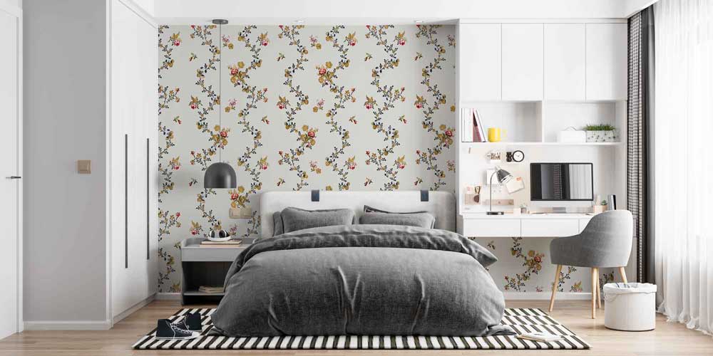 Zarif Çiçek Dalları Desenli Botanik Duvar Kağıdı 4241