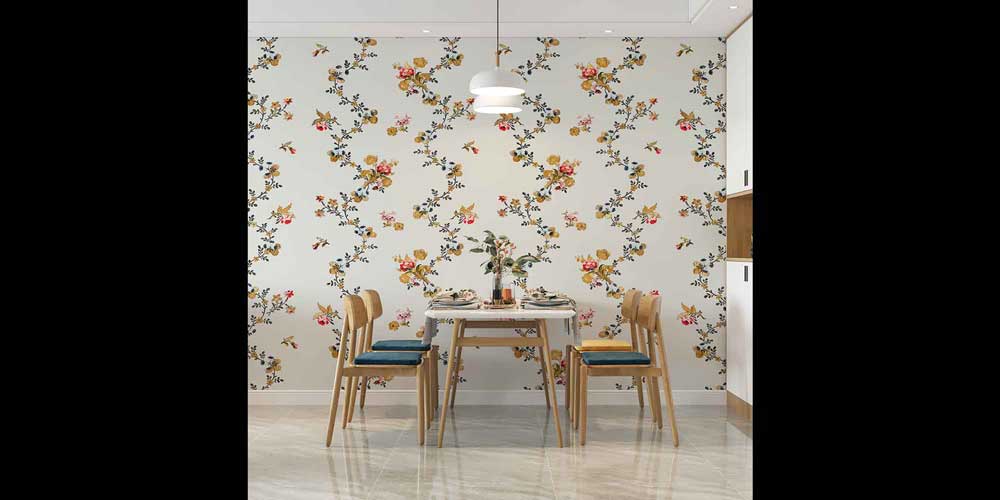 Zarif Çiçek Dalları Desenli Botanik Duvar Kağıdı 4241