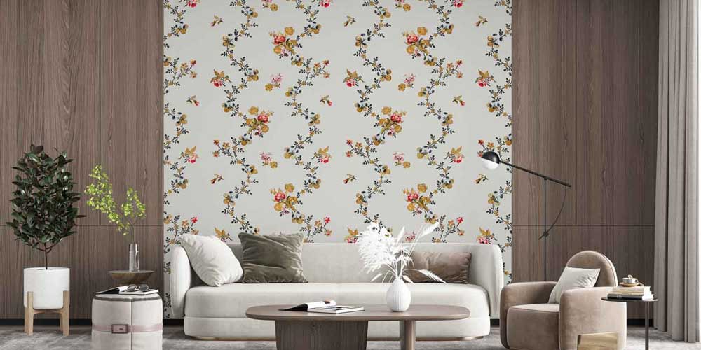 Zarif Çiçek Dalları Desenli Botanik Duvar Kağıdı 4241