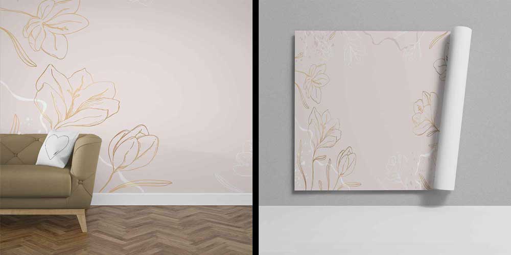 Altın Çizgisel Çiçek Desenli Zarif Duvar Kağıdı 4257