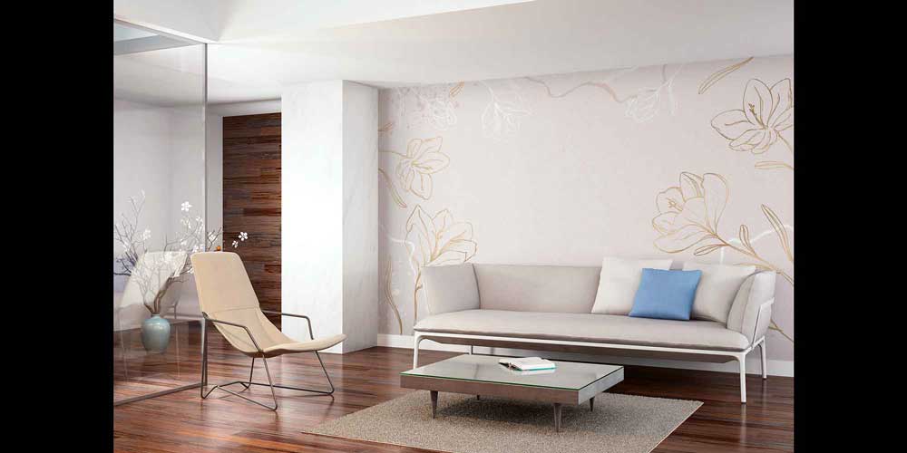 Altın Çizgisel Çiçek Desenli Zarif Duvar Kağıdı 4257