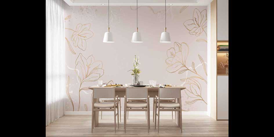 Altın Çizgisel Çiçek Desenli Zarif Duvar Kağıdı 4257