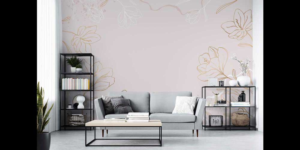 Altın Çizgisel Çiçek Desenli Zarif Duvar Kağıdı 4257