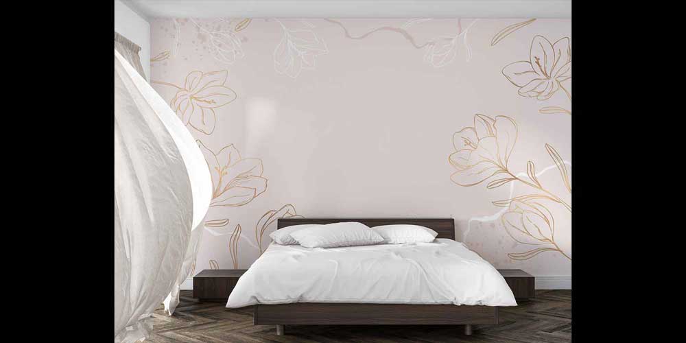 Altın Çizgisel Çiçek Desenli Zarif Duvar Kağıdı 4257