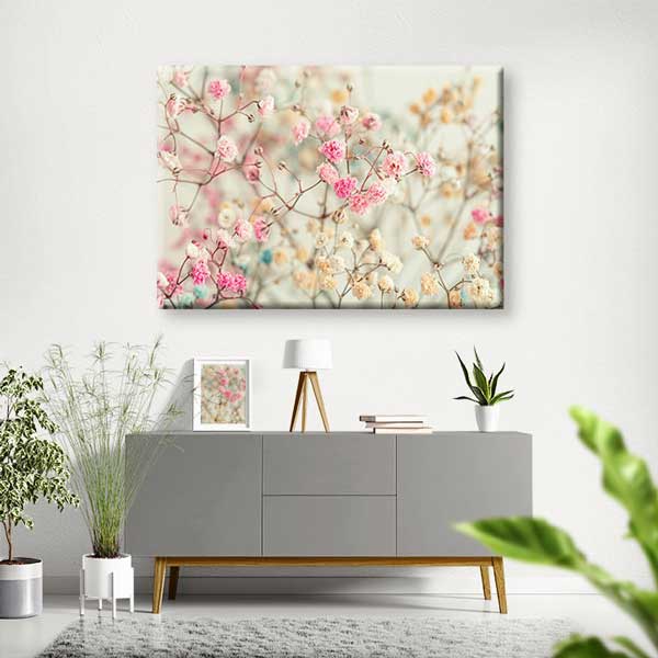 Pastel Tonlu Zarif Çiçek Desenli Kanvas Tablo 4216