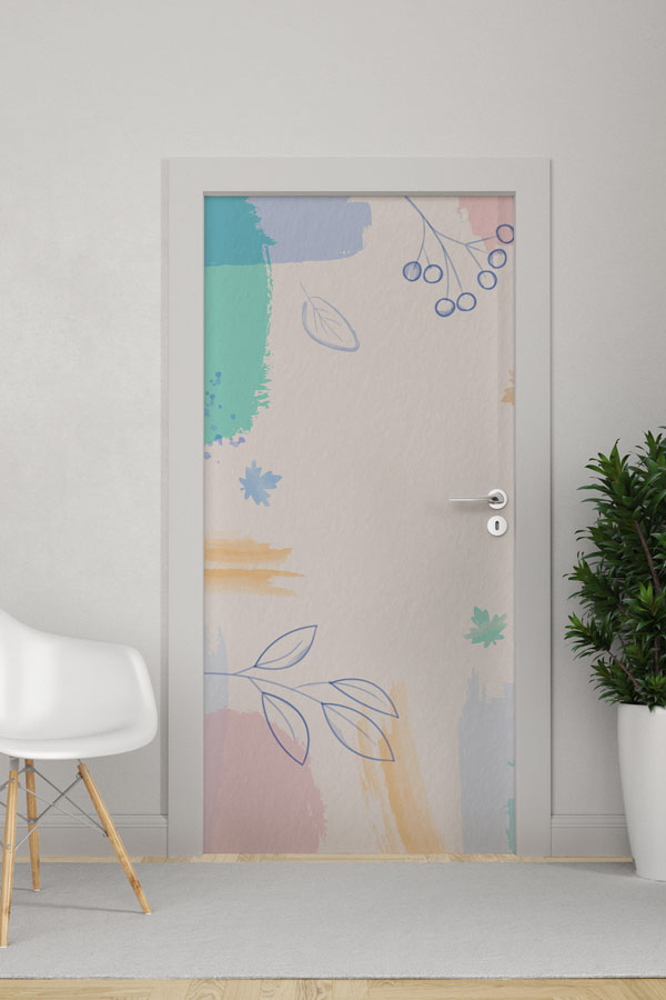 Pastel Yaprak Desenli Minimal Kapı Giydirme Tasarımı 9253