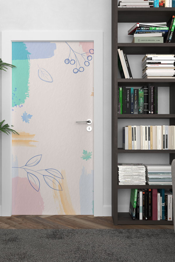 Pastel Yaprak Desenli Minimal Kapı Giydirme Tasarımı 9253