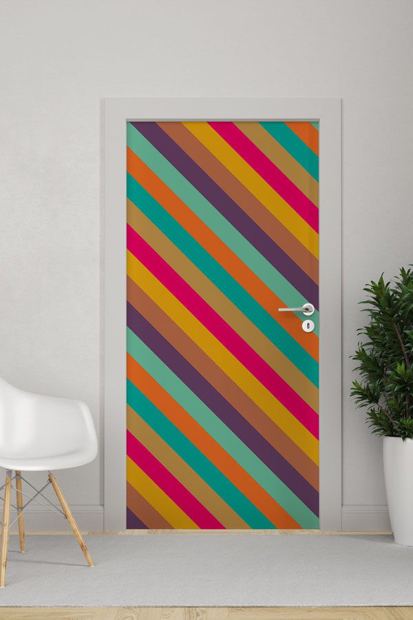 Renkli Diyagonal Çizgiler Desenli Kapı Giydirme 9418