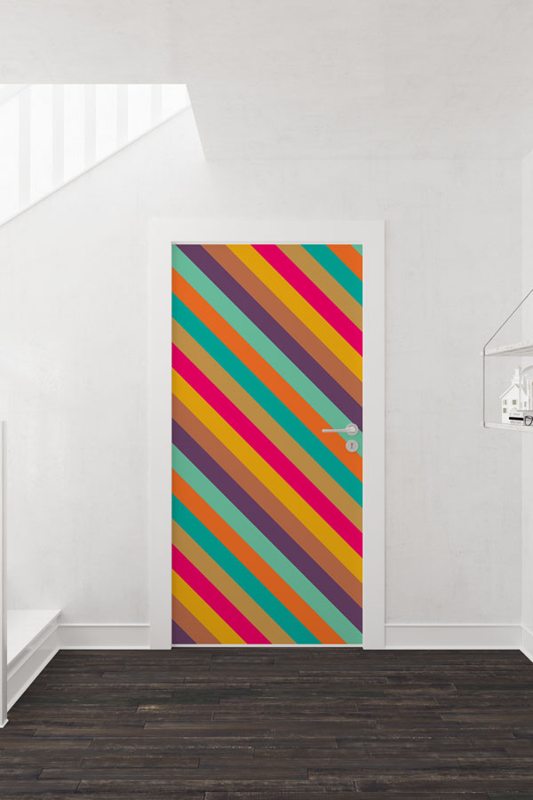 Renkli Diyagonal Çizgiler Desenli Kapı Giydirme 9418