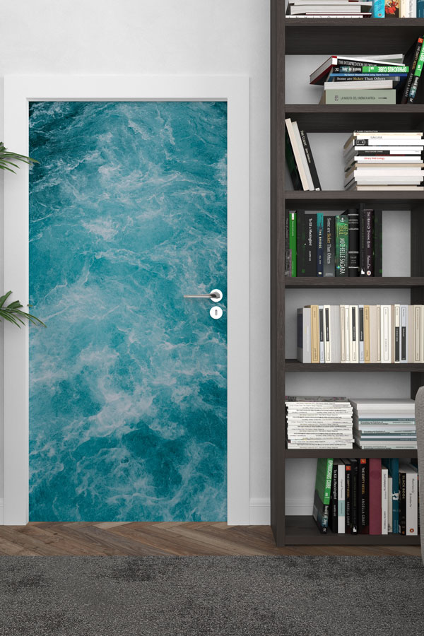 Turkuaz Dalga Dokulu Deniz Görünümlü Kapı Giydirme 9500