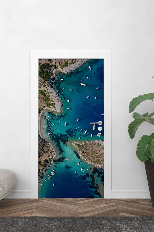 sınıf, kapı, giydirme, tasarım Turkuaz Koy ve Tekneler Manzaralı Kapı Giydirme 9850