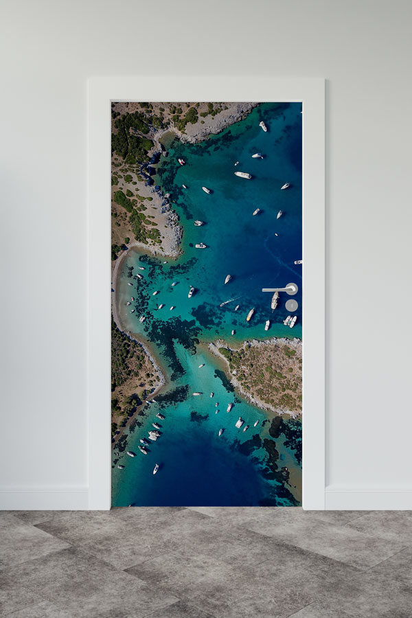 okul,sınıf,kapı,giydirme Turkuaz Koy ve Tekneler Manzaralı Kapı Giydirme 9850