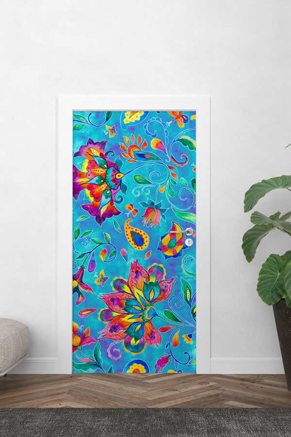 Renkli Çiçek Motifli Dekoratif Kapı Giydirme 9876