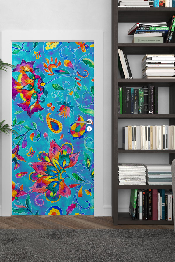 Renkli Çiçek Motifli Dekoratif Kapı Giydirme 9876