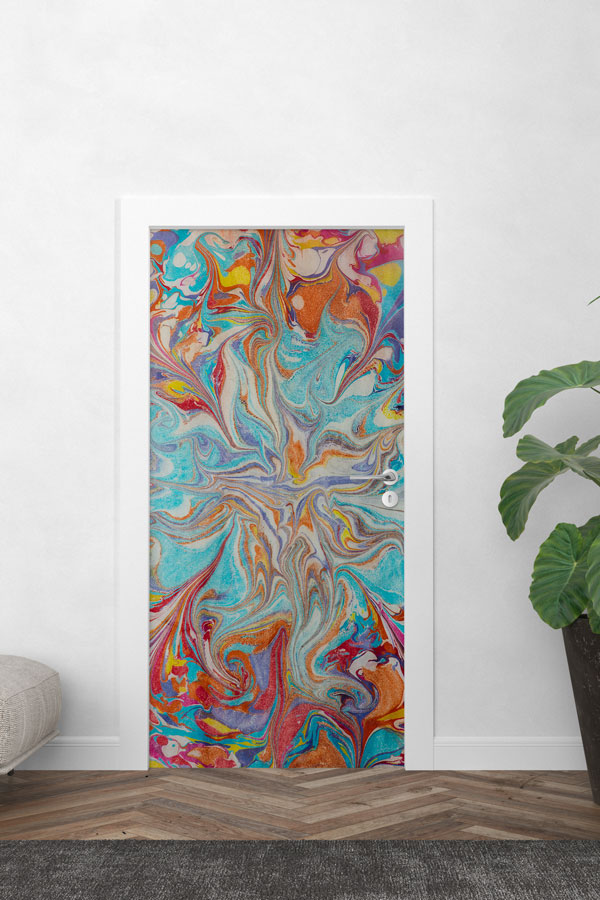 Renk Geçişli Ebru Esintili Akışkan Soyut Kapı Giydirme 9884