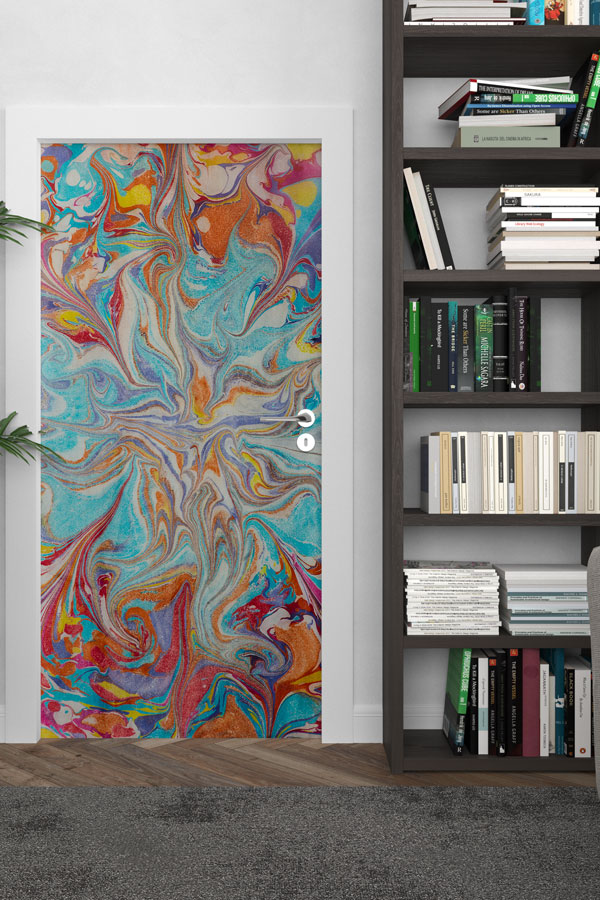 Renk Geçişli Ebru Esintili Akışkan Soyut Kapı Giydirme 9884