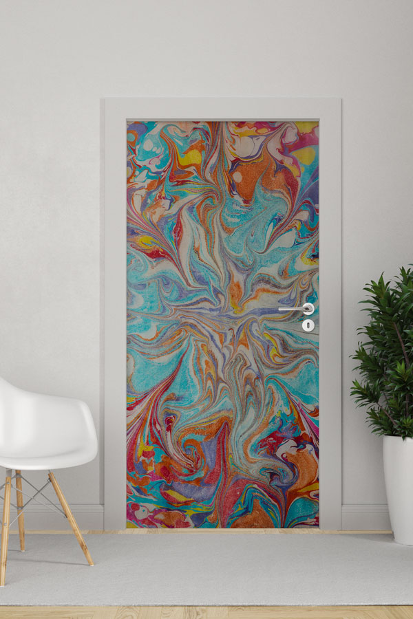 Renk Geçişli Ebru Esintili Akışkan Soyut Kapı Giydirme 9884