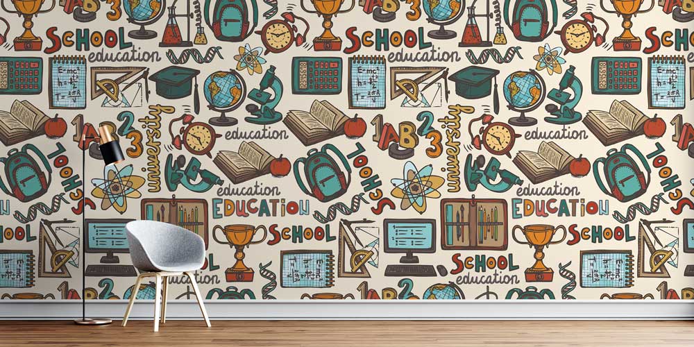 Eğitim ve Okul Materyalleri Desenli Vintage Duvar Kağıdı 1044