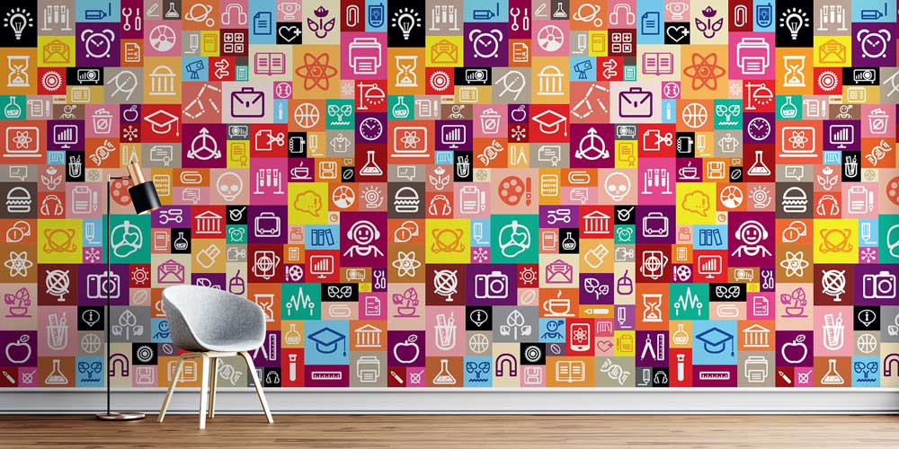 Çoklu Tema İkon Desenli Eğitici Duvar Kağıdı 1043