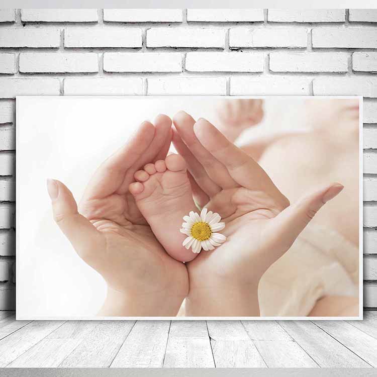 clinic-wall-decor-1750-01 Bebek Ayağı ve Papatya Temalı Duvar Tablosu – 1750