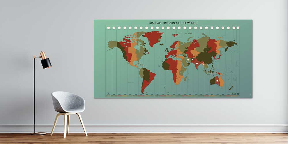 Dünya Saat Dilimleri Haritası Duvar Dekoru - Coğrafya & Sosyal Bilgiler Sınıfı F-116