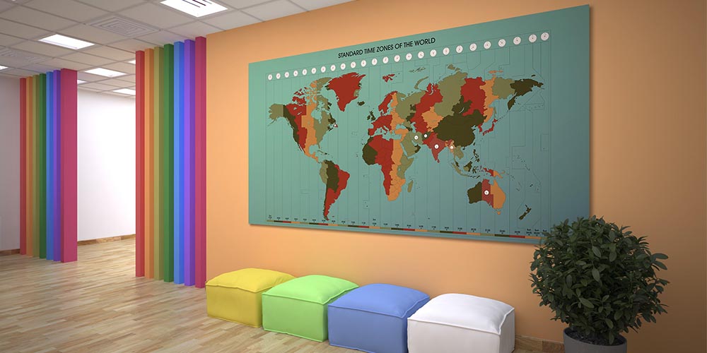 Dünya Saat Dilimleri Haritası Duvar Dekoru - Coğrafya & Sosyal Bilgiler Sınıfı F-116
