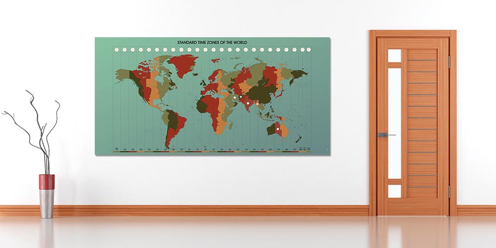 Dünya Saat Dilimleri Haritası Duvar Dekoru - Coğrafya & Sosyal Bilgiler Sınıfı F-116
