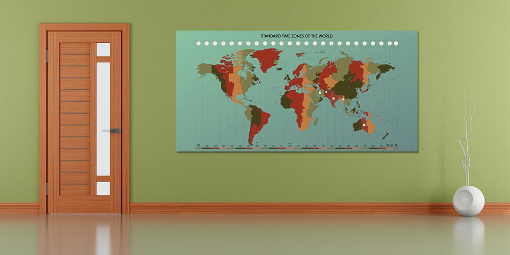 Dünya Saat Dilimleri Haritası Duvar Dekoru - Coğrafya & Sosyal Bilgiler Sınıfı F-116