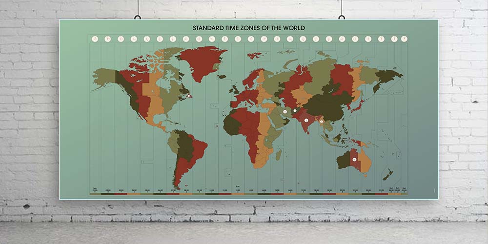 Dünya Saat Dilimleri Haritası Duvar Dekoru - Coğrafya & Sosyal Bilgiler Sınıfı F-116