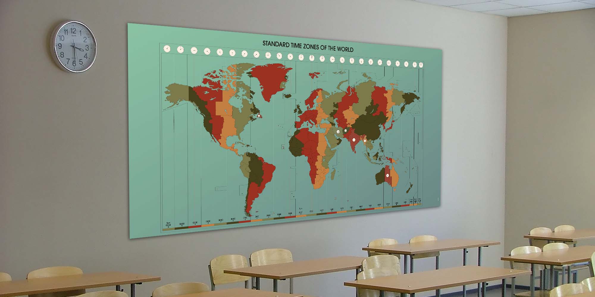 Dünya Saat Dilimleri Haritası Duvar Dekoru - Coğrafya & Sosyal Bilgiler Sınıfı F-116