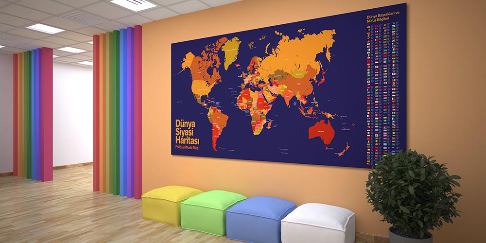Dünya Siyasi Haritası ve Ülke Bilgileri Duvar Dekoru - Coğrafya Sınıfı F-117