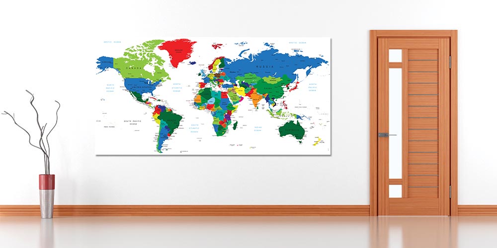 Renkli Siyasi Dünya Haritası Duvar Dekoru - Ülke Sınırları ve İsimler F-118