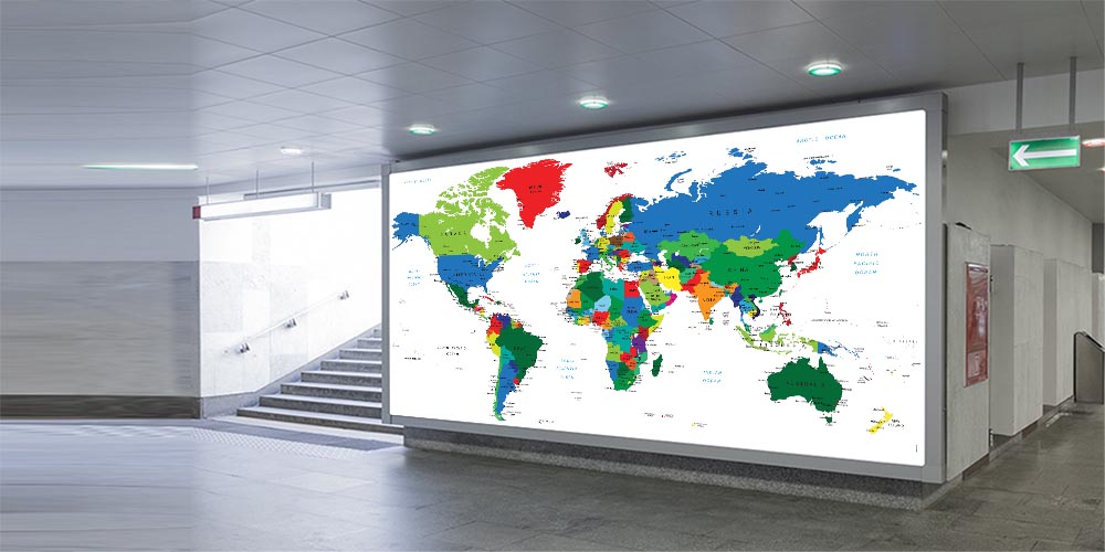 Renkli Siyasi Dünya Haritası Duvar Dekoru - Ülke Sınırları ve İsimler F-118