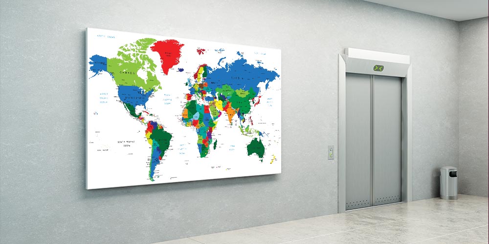 Renkli Siyasi Dünya Haritası Duvar Dekoru - Ülke Sınırları ve İsimler F-118
