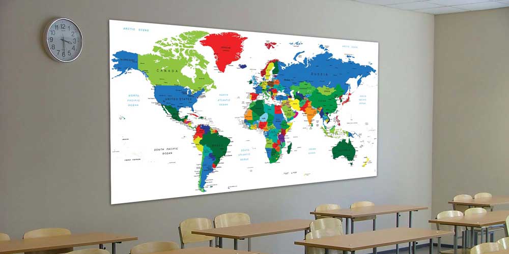 Renkli Siyasi Dünya Haritası Duvar Dekoru - Ülke Sınırları ve İsimler F-118