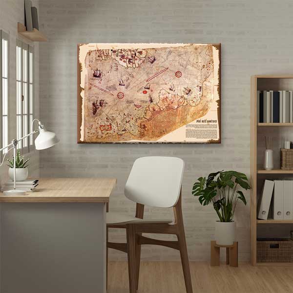 Piri Reis Haritası Temalı Antik Dünya Tablosu - Tarih & Coğrafya Sınıfı – G-123