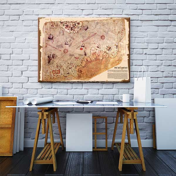 Piri Reis Haritası Temalı Antik Dünya Tablosu - Tarih & Coğrafya Sınıfı – G-123