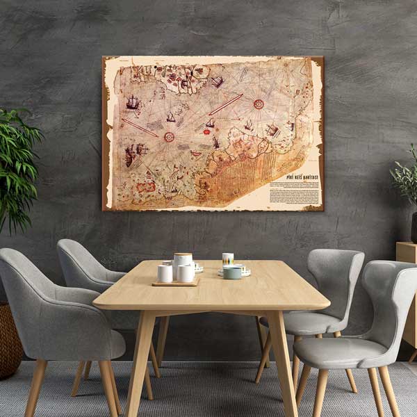 Piri Reis Haritası Temalı Antik Dünya Tablosu - Tarih & Coğrafya Sınıfı – G-123