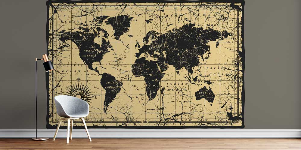 Vintage Dünya Haritası Duvar Kağıdı - Coğrafya Sınıfı Duvar Giydirmesi 1020