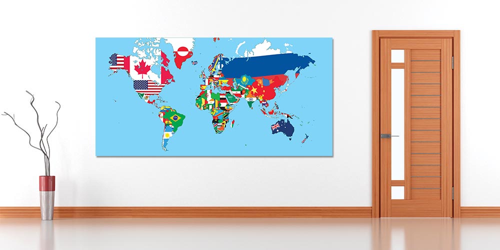 Ülke Bayrakları Dünya Haritası Duvar Dekoru F-114