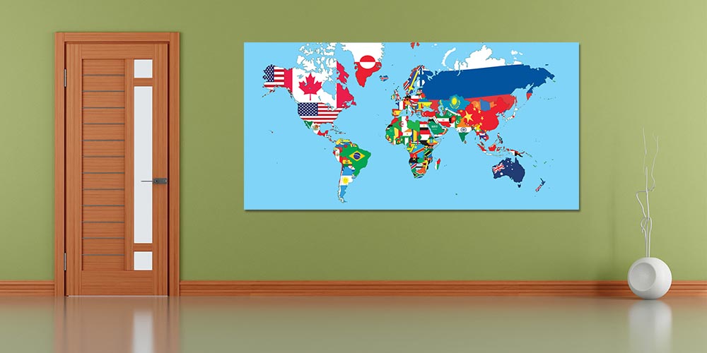 Ülke Bayrakları Dünya Haritası Duvar Dekoru F-114