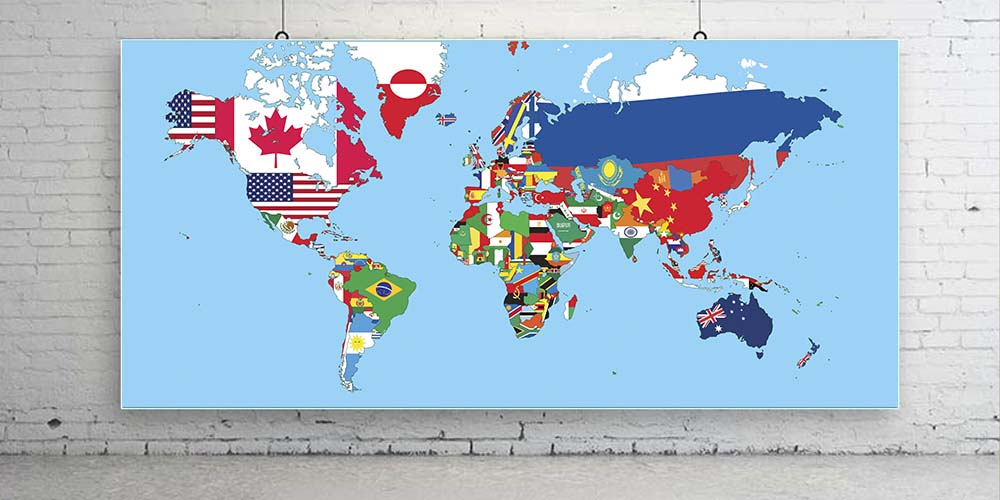 Ülke Bayrakları Dünya Haritası Duvar Dekoru F-114